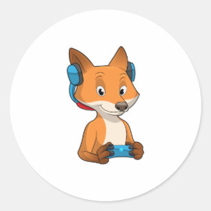 Fox as Gamer with Joystick Classic Round Sticker