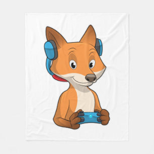 Fox as Gamer with Joystick Fleece Blanket
