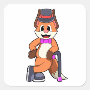 Fox as Gentleman with Hat & Stick Square Sticker