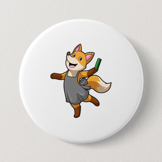 Fox as Hairdresser with Scissors 3 Inch Round Button (Front)