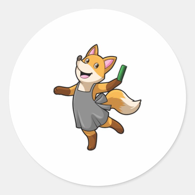 Fox as Hairdresser with Scissors Classic Round Sticker (Front)