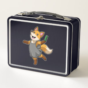Fox as Hairdresser with Scissors Metal Lunch Box