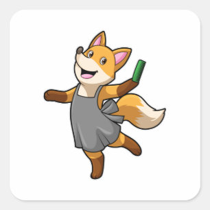 Fox as Hairdresser with Scissors Square Sticker