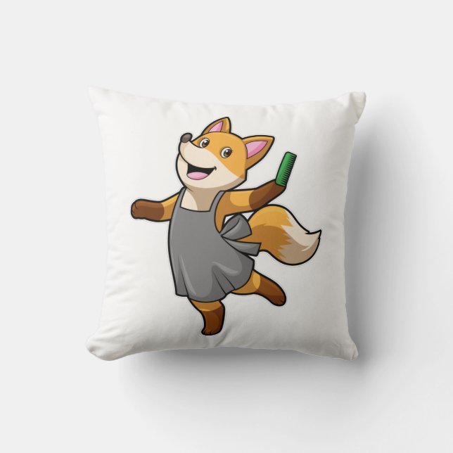 Fox as Hairdresser with Scissors Throw Pillow (Front)