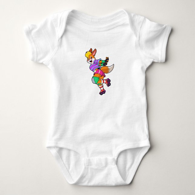 Fox as Inline Skater with Inline Skates Baby Bodysuit (Front)