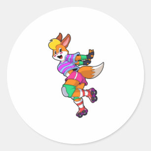 Fox as Inline Skater with Inline Skates Classic Round Sticker