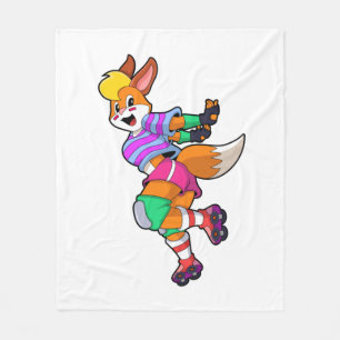 Fox as Inline Skater with Inline Skates Fleece Blanket