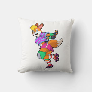 Fox as Inline Skater with Inline Skates Throw Pillow