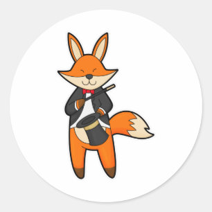 Fox as Magician with Magic wand & Hat Classic Round Sticker