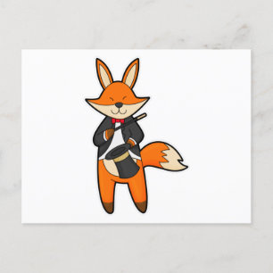 Fox as Magician with Magic wand & Hat Postcard