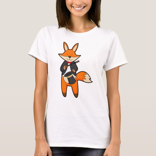 Fox as Magician with Magic wand & Hat T-Shirt (Front)