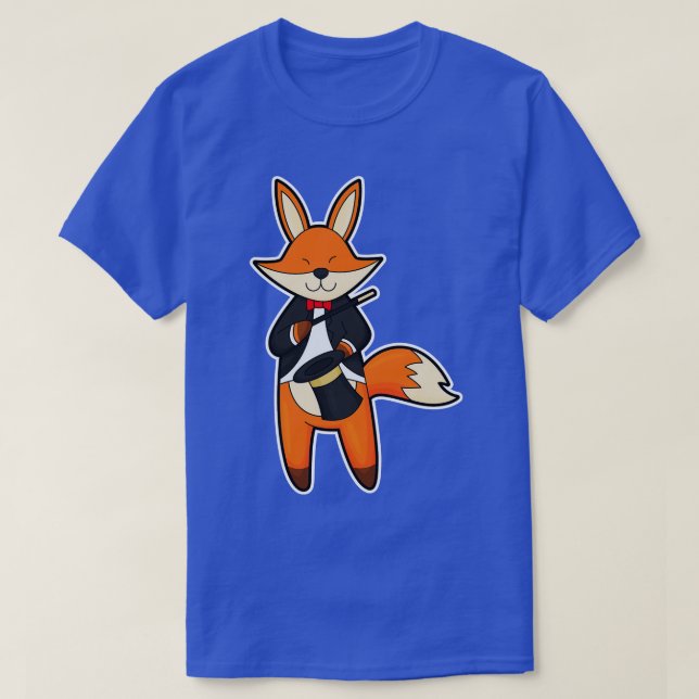 Fox as Magician with Magic wand Hat T-Shirt (Design Front)