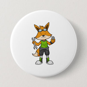 Fox as Mechanic with Wrench & Nut 3 Inch Round Button