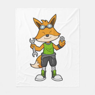 Fox as Mechanic with Wrench & Nut Fleece Blanket
