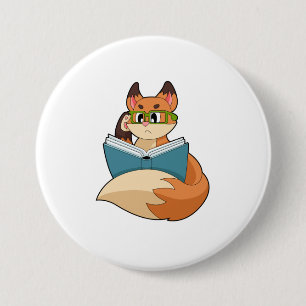Fox as Nerd with Book & Glasses 3 Inch Round Button