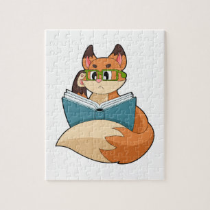Fox as Nerd with Book & Glasses Jigsaw Puzzle