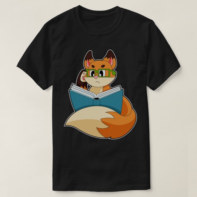 Fox As Nerd With Book  Glasses  T-Shirt (Design Front)