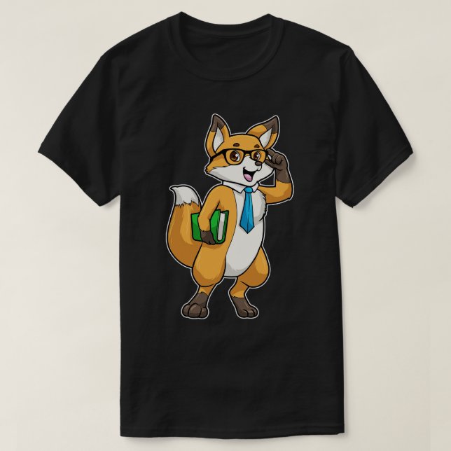 Fox as Nerd with Glasses Book T-Shirt (Design Front)