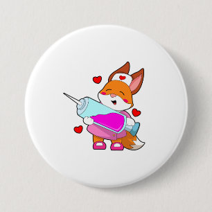 Fox as Nurse with Syringe 3 Inch Round Button