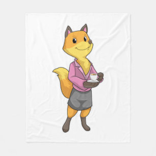 Fox as Secretary with Coffee Cup Fleece Blanket