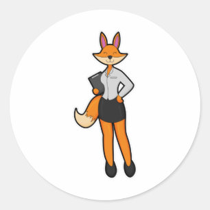 Fox as Secretary with Notepad Classic Round Sticker