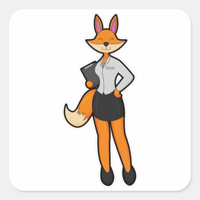 Fox as Secretary with Notepad Square Sticker (Front)