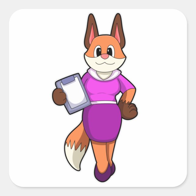 Fox as Secretary with Skirt Square Sticker (Front)