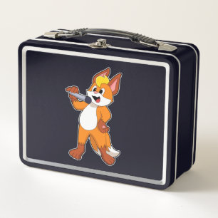 Fox as Singer with Microphone Metal Lunch Box