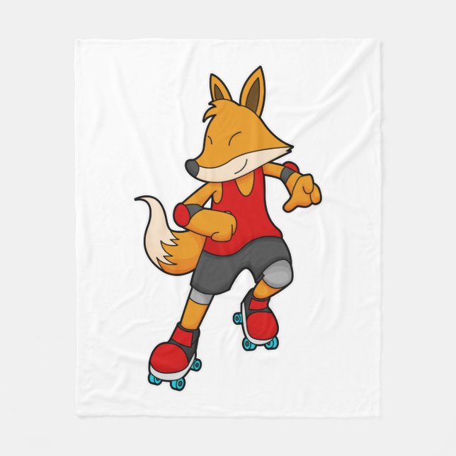 Fox as Skater with Roller skates Fleece Blanket (Front)