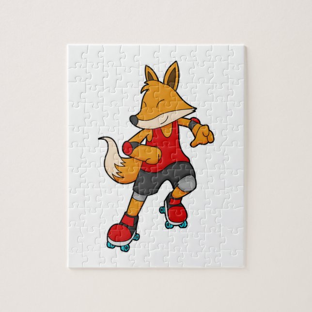 Fox as Skater with Roller skates Jigsaw Puzzle (Vertical)