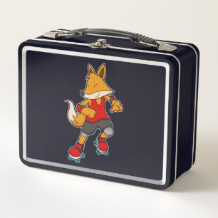Fox as Skater with Roller skates Metal Lunch Box