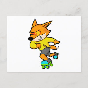 Fox as Skater with Roller skates Postcard