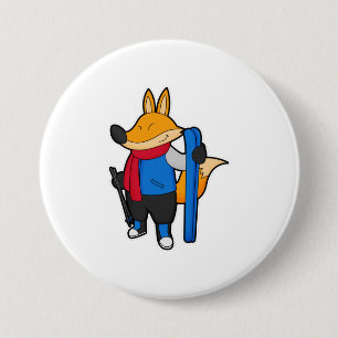Fox as Skier with Ski 3 Inch Round Button