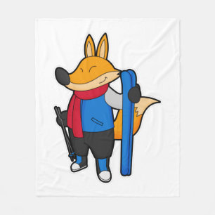 Fox as Skier with Ski Fleece Blanket