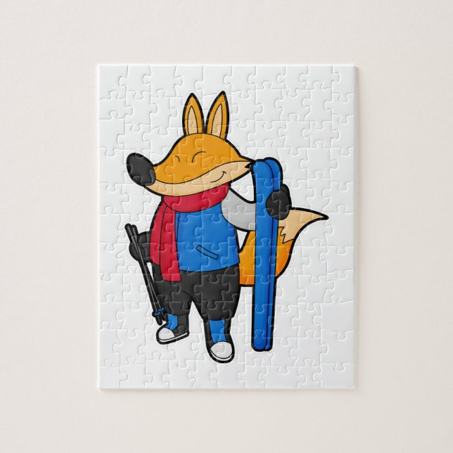 Fox as Skier with Ski Jigsaw Puzzle (Vertical)