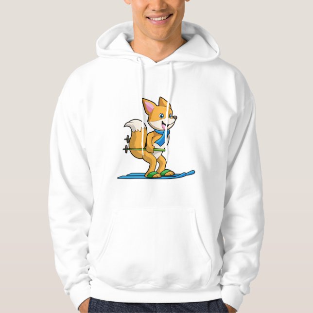 Fox as Skier with Ski & Ski poles Hoodie (Front)