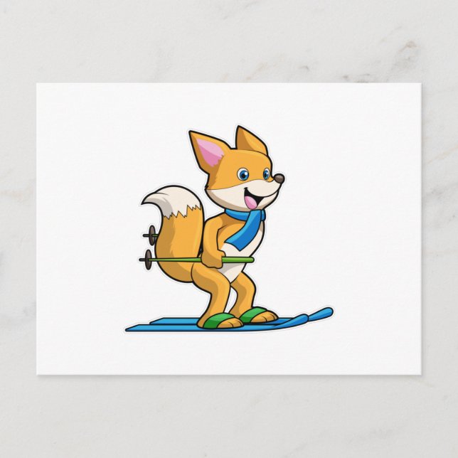 Fox as Skier with Ski & Ski poles Postcard (Front)