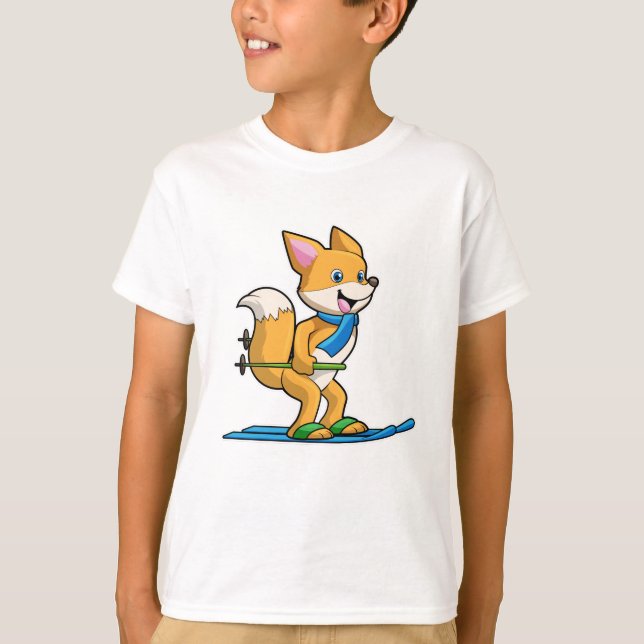 Fox as Skier with Ski & Ski poles T-Shirt (Front)