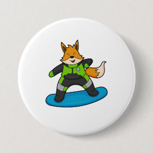Fox as Snowboarder with Snowboard 3 Inch Round Button