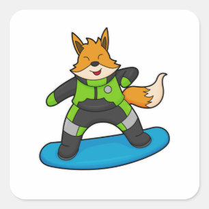 Fox as Snowboarder with Snowboard Square Sticker
