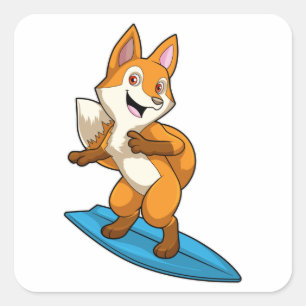 Fox as Surfer with Surfboard Square Sticker