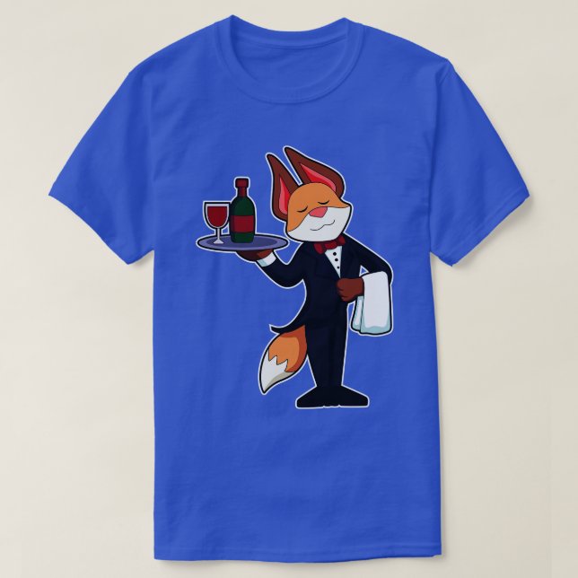 Fox as Waiter with Platter and Red wine T-Shirt (Design Front)