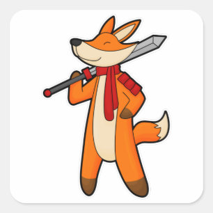 Fox as Warrior with Sword & Scarf Square Sticker