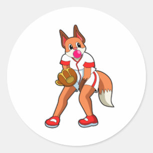Fox at Baseball with Baseball glove Classic Round Sticker
