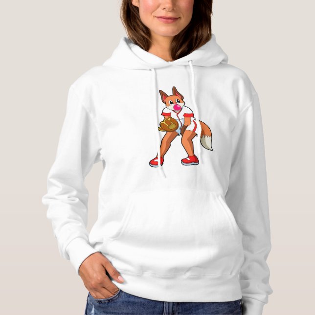 Fox at Baseball with Baseball glove Hoodie (Front)