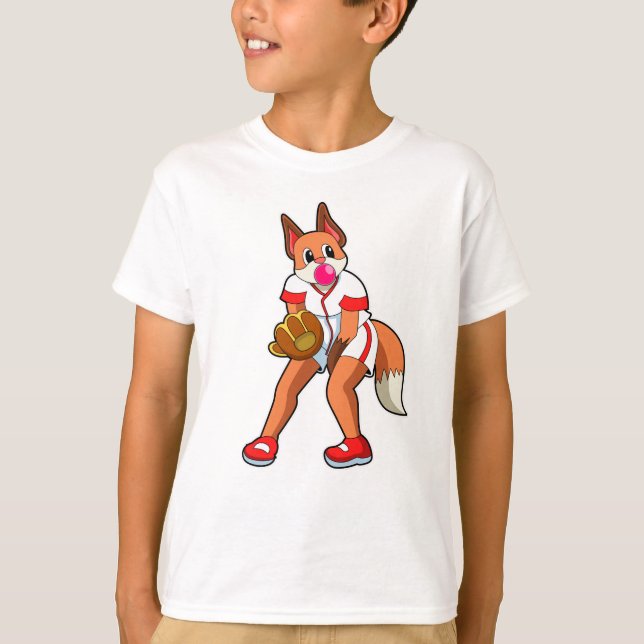 Fox at Baseball with Baseball glove T-Shirt (Front)