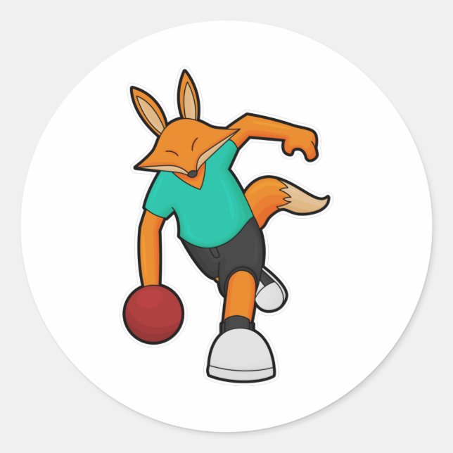 Fox at Bowling with Bowling ball Classic Round Sticker (Front)
