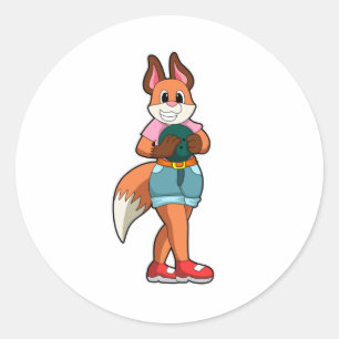 Fox at Bowling with Bowling ball Classic Round Sticker