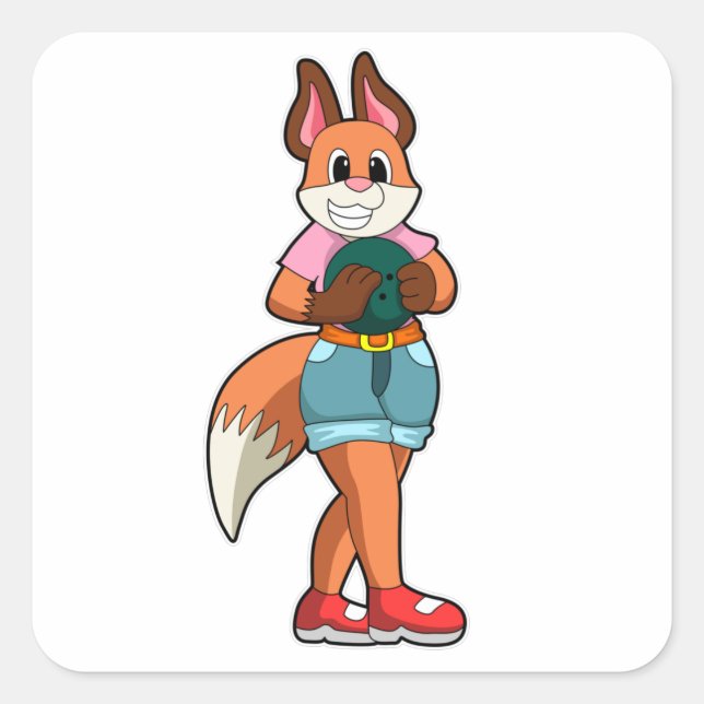 Fox at Bowling with Bowling ball Square Sticker (Front)