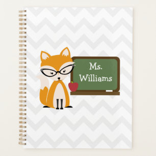 Fox At Chalkboard Chevron Personalized Teacher Planner